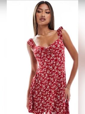 Hollister Red Floral Sundress - Sleeveless Ruffled Straps